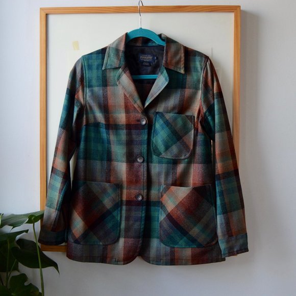 Vintage 90s Pendleton Multicolor Plaid Wool Jacket Size Unisex Size Small - Picture 1 of 6